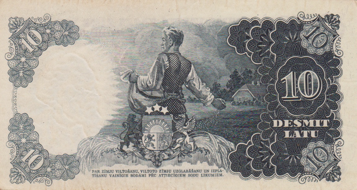 Back of Latvia p29c: 10 Latu from 1939