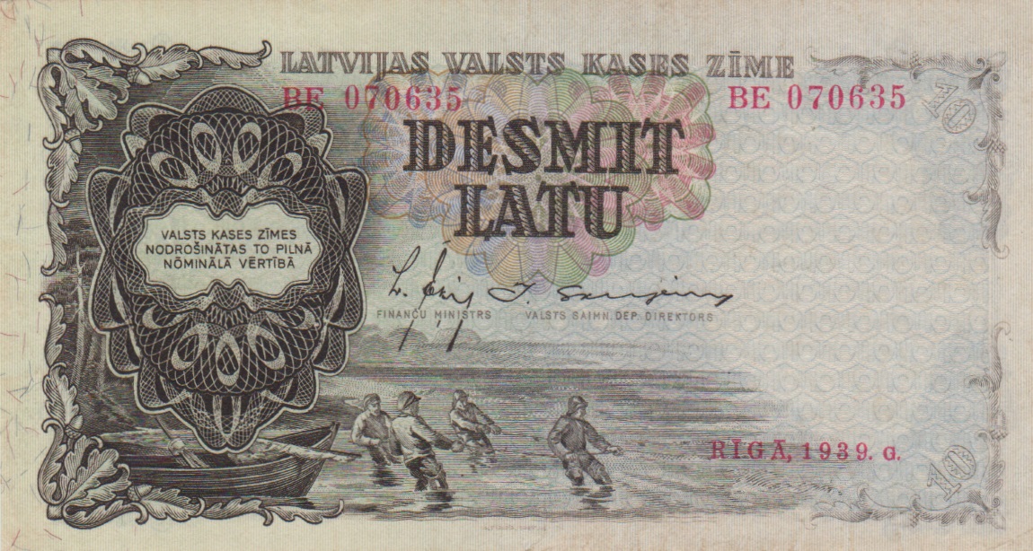 Front of Latvia p29c: 10 Latu from 1939