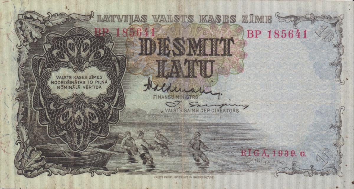 Front of Latvia p29d: 10 Latu from 1939