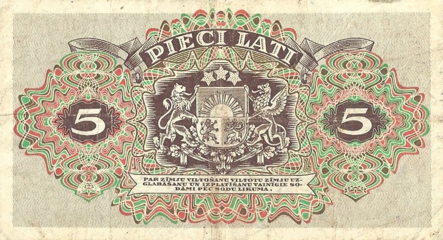 Back of Latvia p34b: 5 Lati from 1940