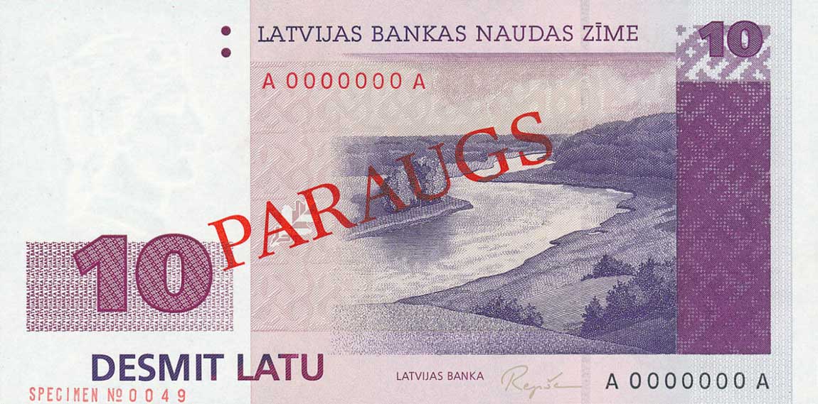 Front of Latvia p44s: 10 Latu from 1992