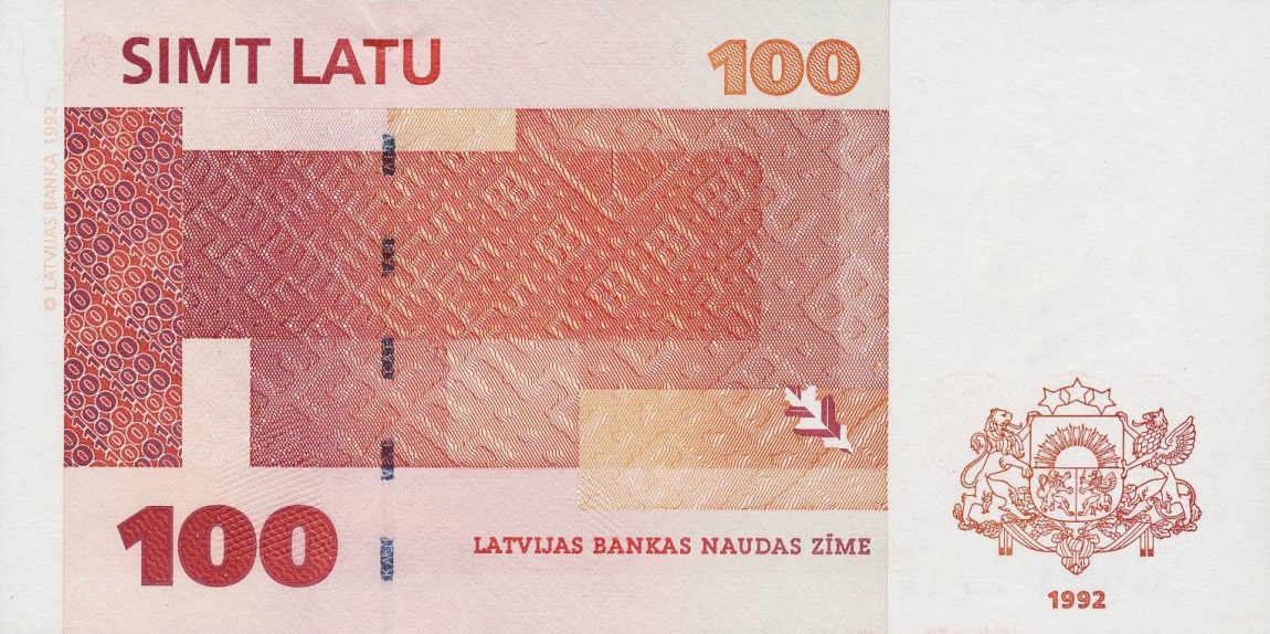 Back of Latvia p47a: 100 Latu from 1992