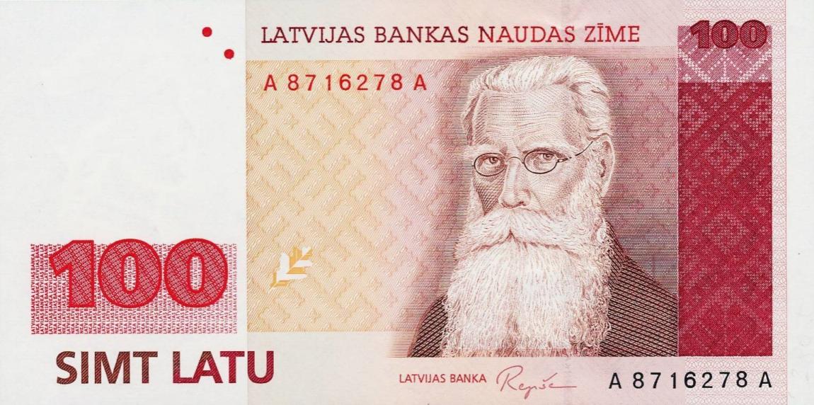 Front of Latvia p47a: 100 Latu from 1992