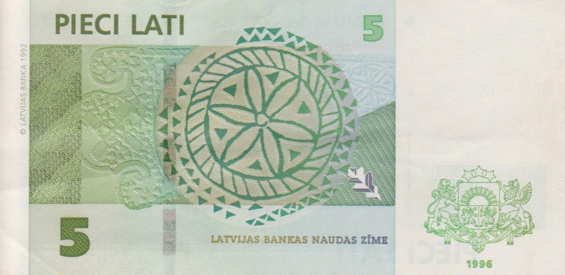 Back of Latvia p49a: 5 Lati from 1996