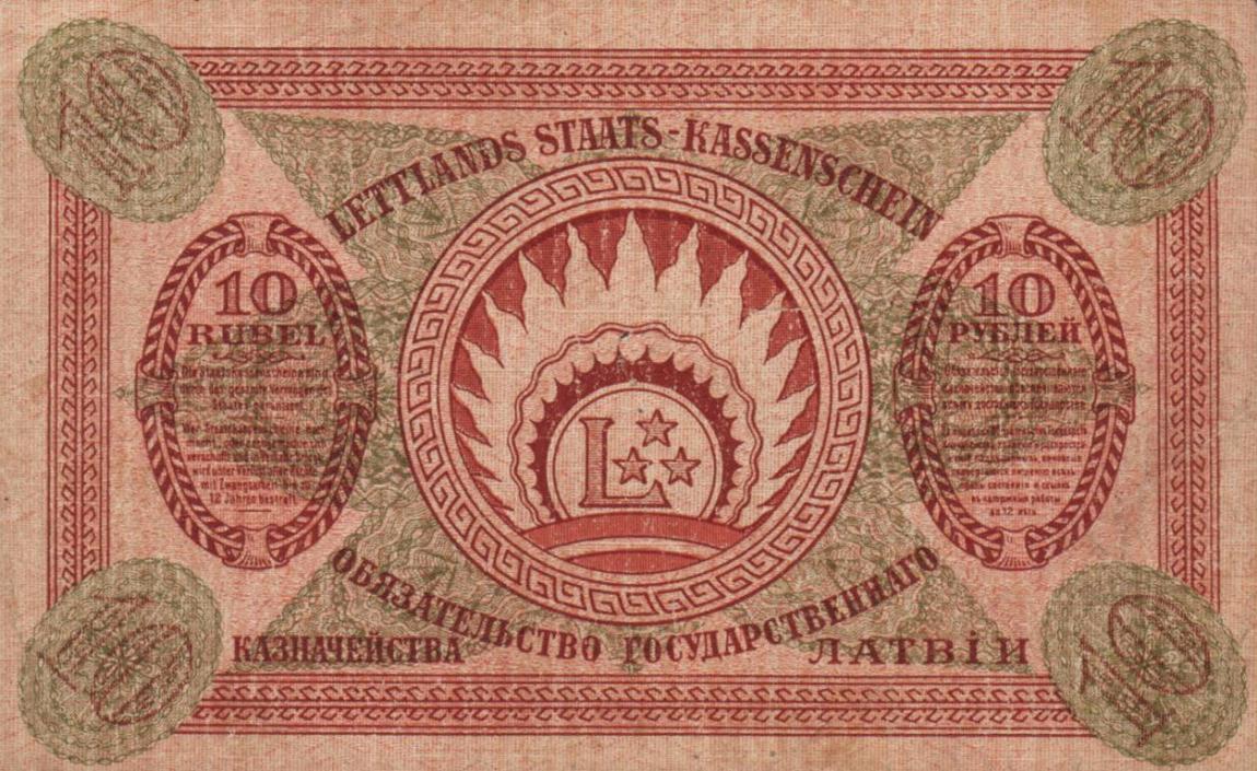 Back of Latvia p4f: 10 Rubli from 1919