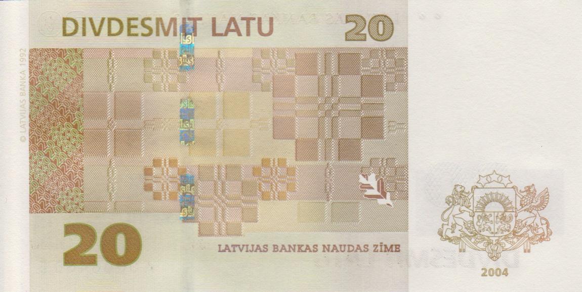 Back of Latvia p51: 20 Latu from 2004