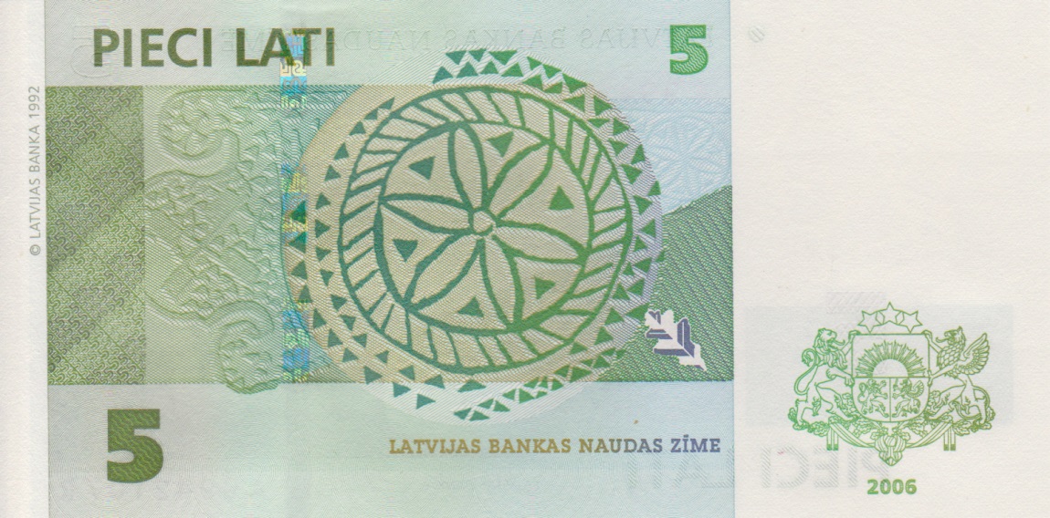 Back of Latvia p53a: 5 Lati from 2006