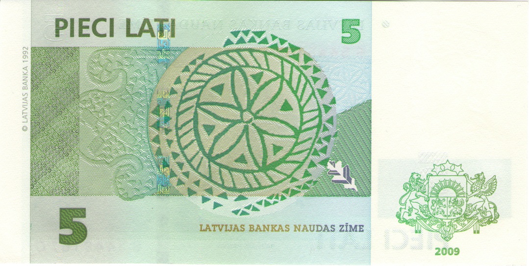 Back of Latvia p53c: 5 Lati from 2009