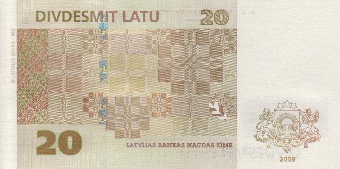 Back of Latvia p55b: 20 Latu from 2009