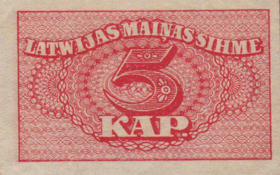 Front of Latvia p9a: 5 Kapeikas from 1920