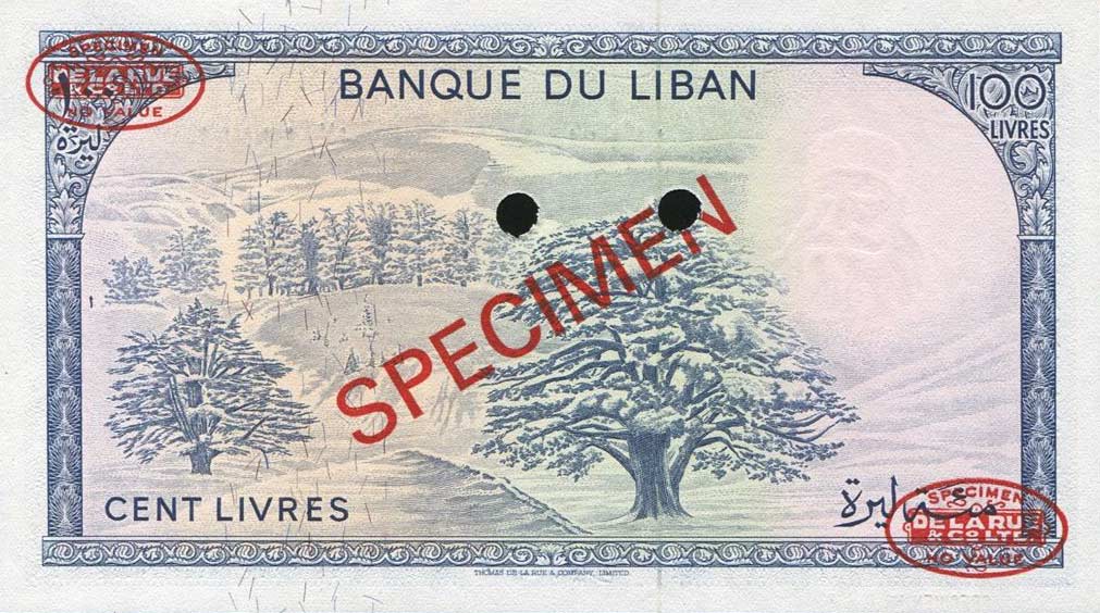 Back of Lebanon p66s: 100 Livres from 1964