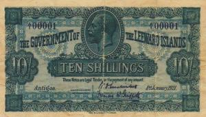 p2 from Leeward Islands: 10 Shillings from 1921