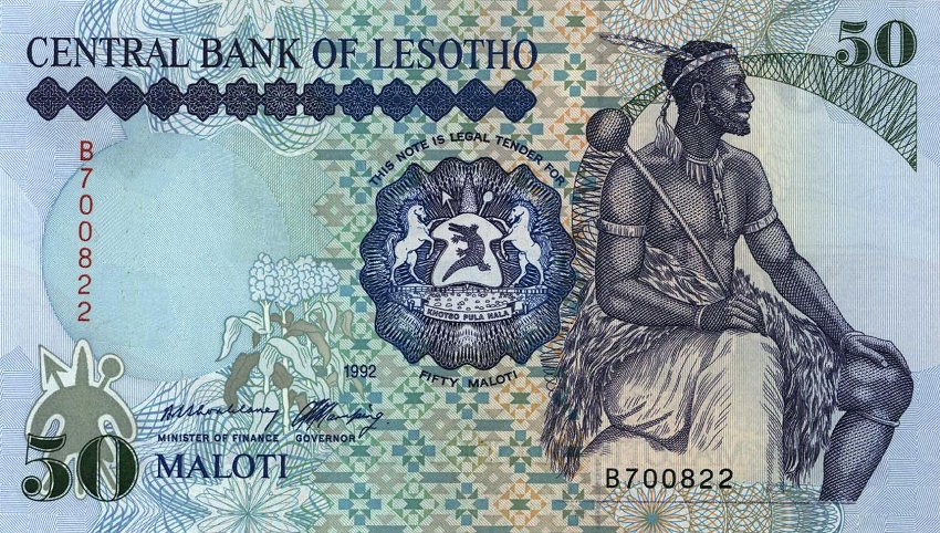 Front of Lesotho p14a: 50 Maloti from 1992
