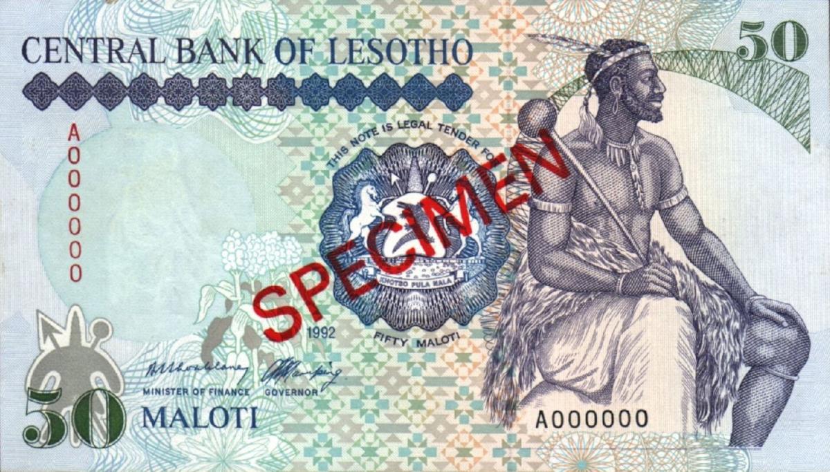 Front of Lesotho p14s1: 50 Maloti from 1992