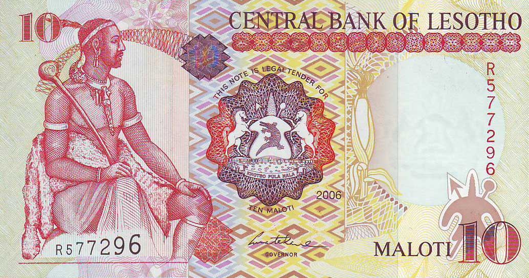 Front of Lesotho p15d: 10 Maloti from 2006
