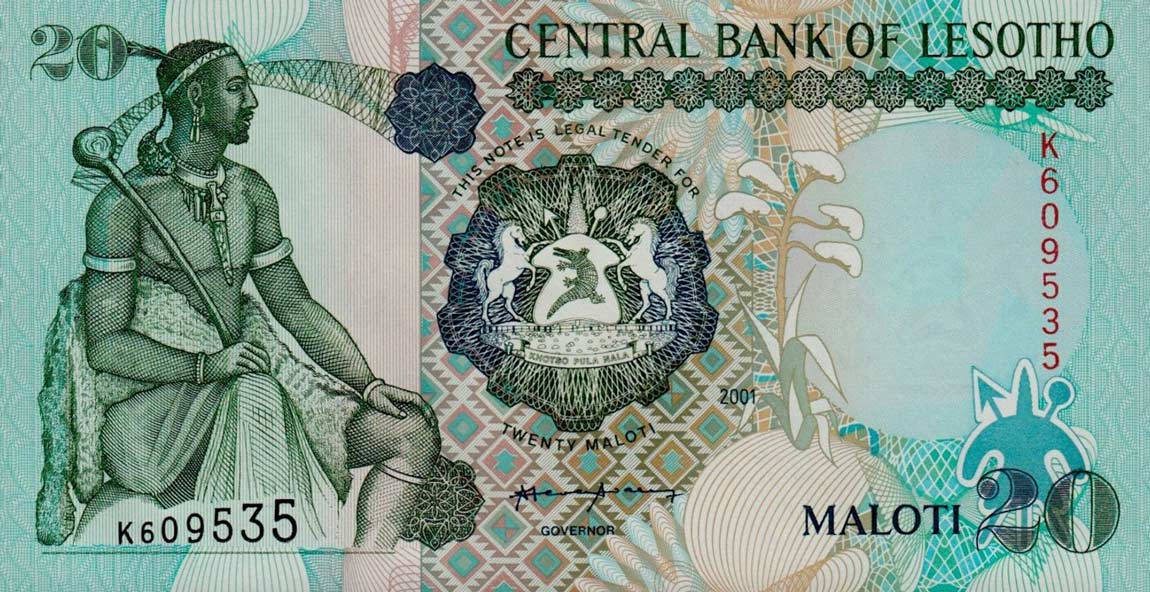 Front of Lesotho p16c: 20 Maloti from 2001