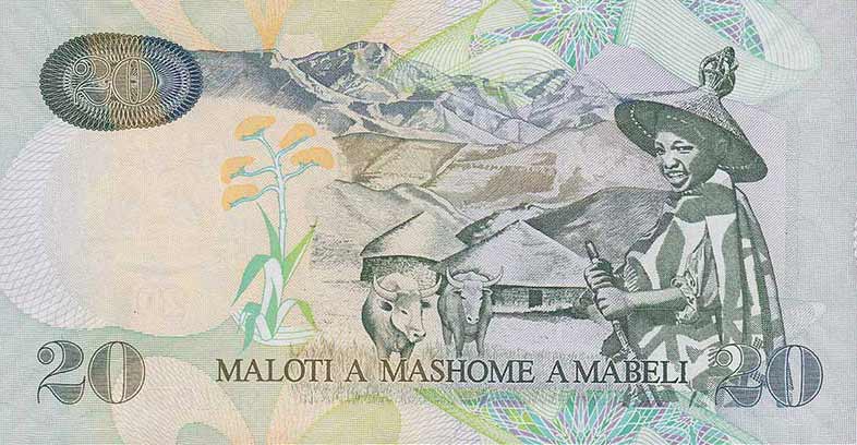 Back of Lesotho p16g: 20 Maloti from 2009