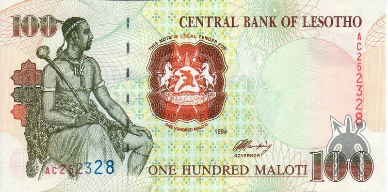 Front of Lesotho p18a: 100 Maloti from 1994