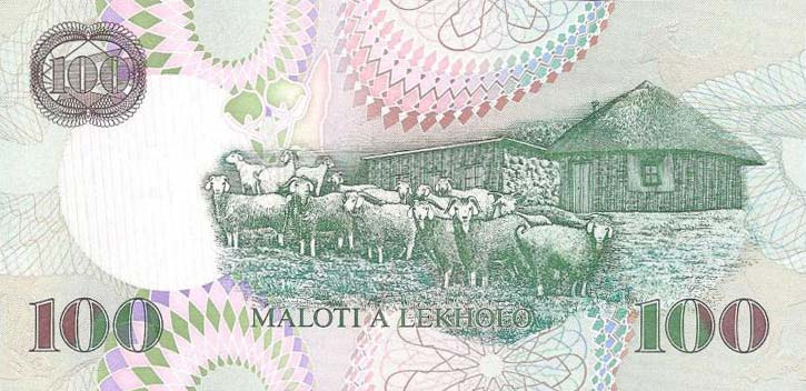 Back of Lesotho p19a: 100 Maloti from 1999