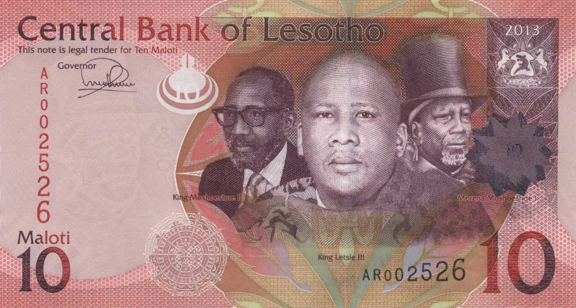 Front of Lesotho p21b: 10 Maloti from 2013