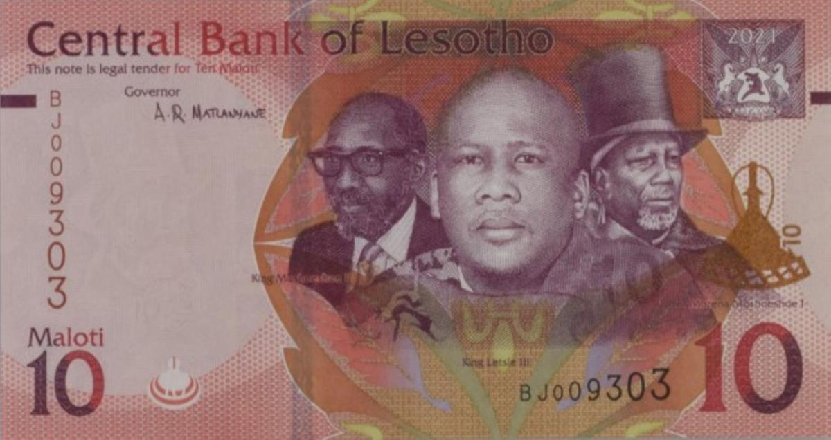 Front of Lesotho p26: 10 Maloti from 2021