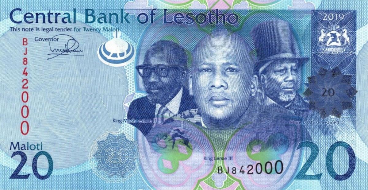 Front of Lesotho p22c: 20 Maloti from 2019