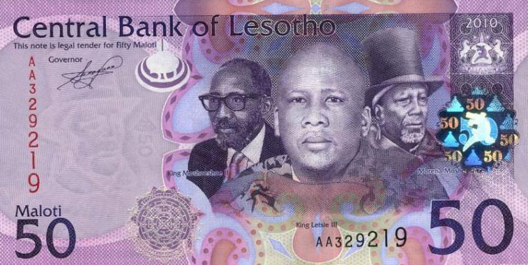 Front of Lesotho p23a: 50 Maloti from 2010