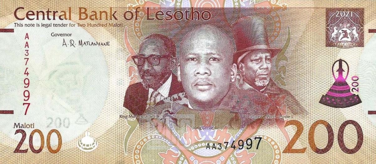 Front of Lesotho p30: 200 Maloti from 2021