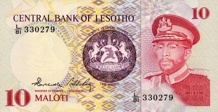 Front of Lesotho p6b: 10 Maloti from 1981
