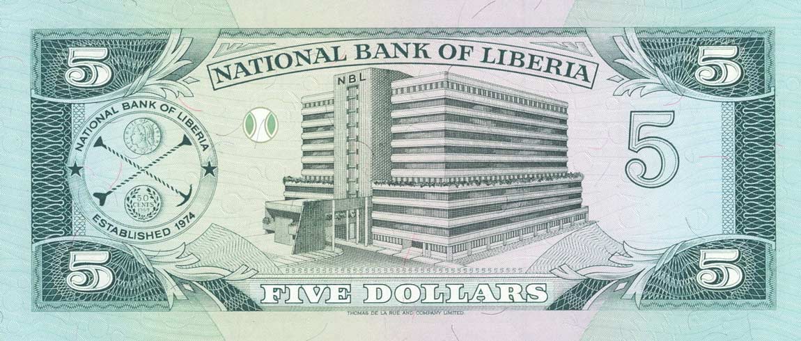 Back of Liberia p19: 5 Dollars from 1989