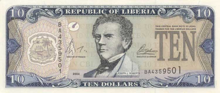Front of Liberia p27b: 10 Dollars from 2004