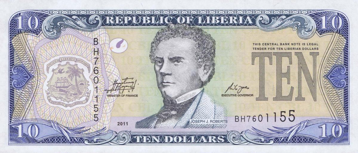 Front of Liberia p27f: 10 Dollars from 2011