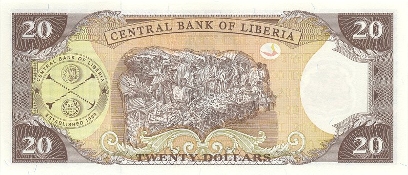 Back of Liberia p28a: 20 Dollars from 2003
