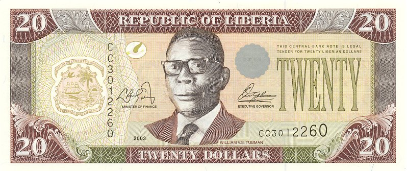 Front of Liberia p28a: 20 Dollars from 2003
