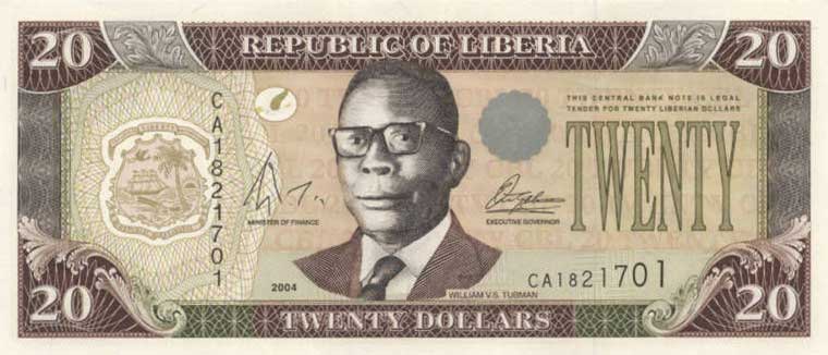 Front of Liberia p28b: 20 Dollars from 2004