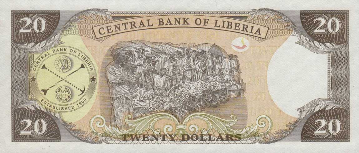 Back of Liberia p28c: 20 Dollars from 2006