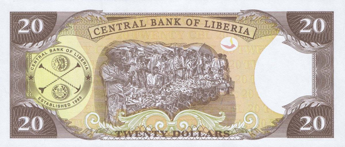 Back of Liberia p28f: 20 Dollars from 2011