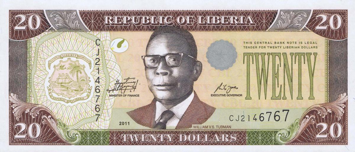 Front of Liberia p28f: 20 Dollars from 2011
