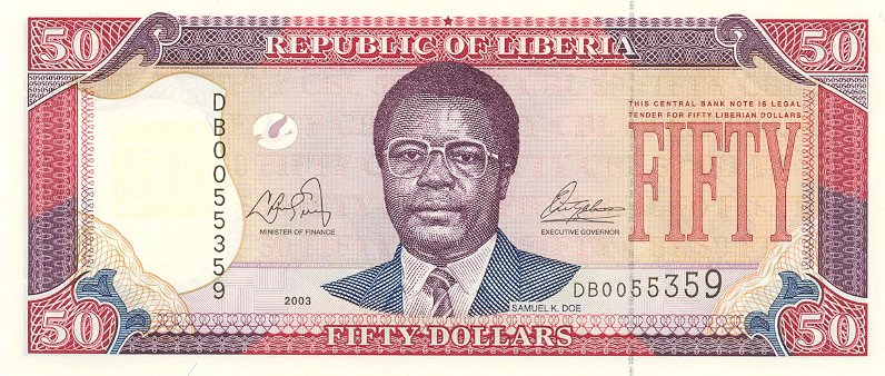 Front of Liberia p29a: 50 Dollars from 2003