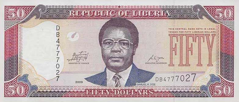 Front of Liberia p29e: 50 Dollars from 2009