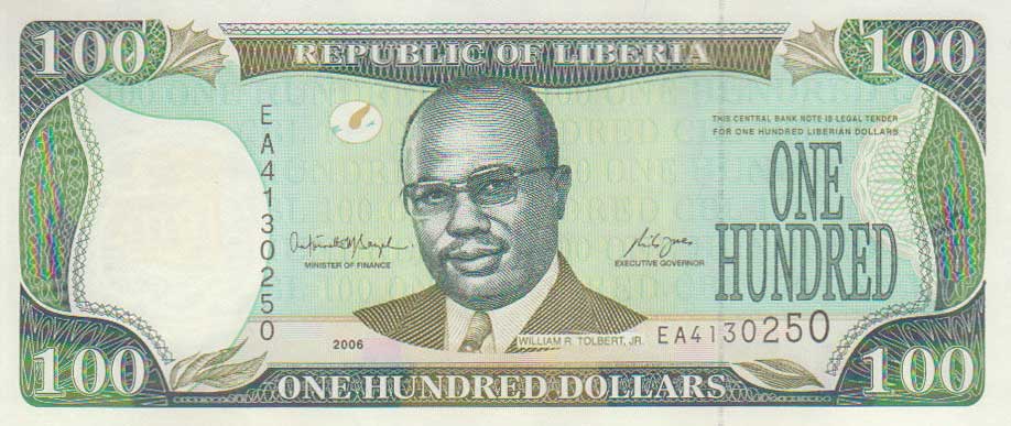 Front of Liberia p30c: 100 Dollars from 2006