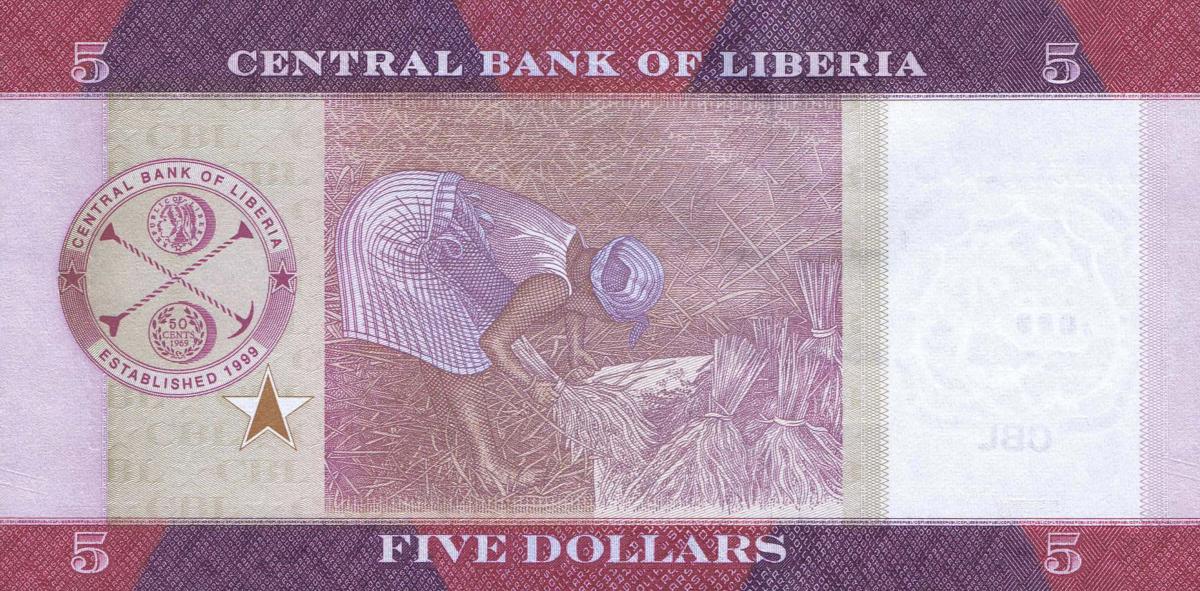 Back of Liberia p31a: 5 Dollars from 2016