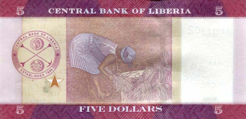 Back of Liberia p31b: 5 Dollars from 2017