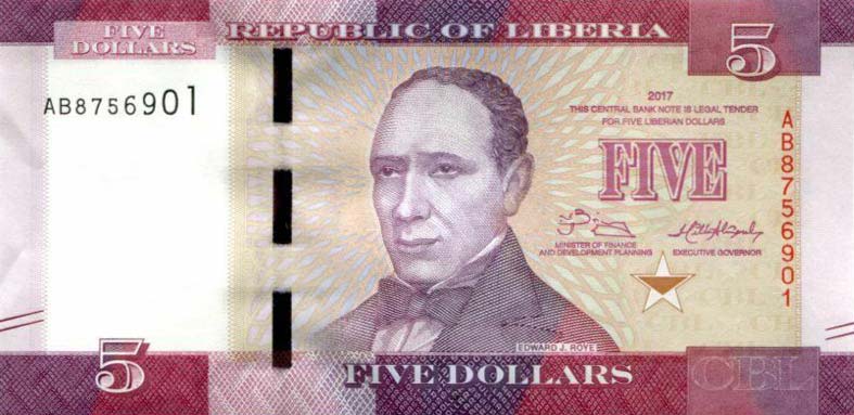 Front of Liberia p31b: 5 Dollars from 2017