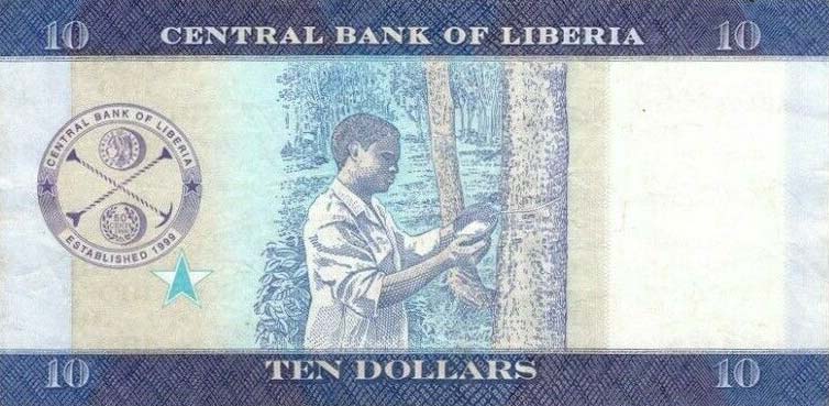 Back of Liberia p32b: 10 Dollars from 2017