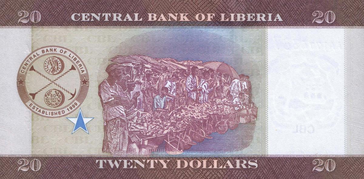 Back of Liberia p33a: 20 Dollars from 2016