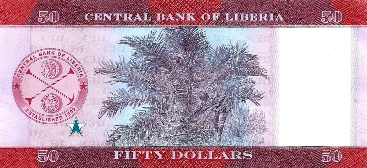 Back of Liberia p34c: 50 Dollars from 2022