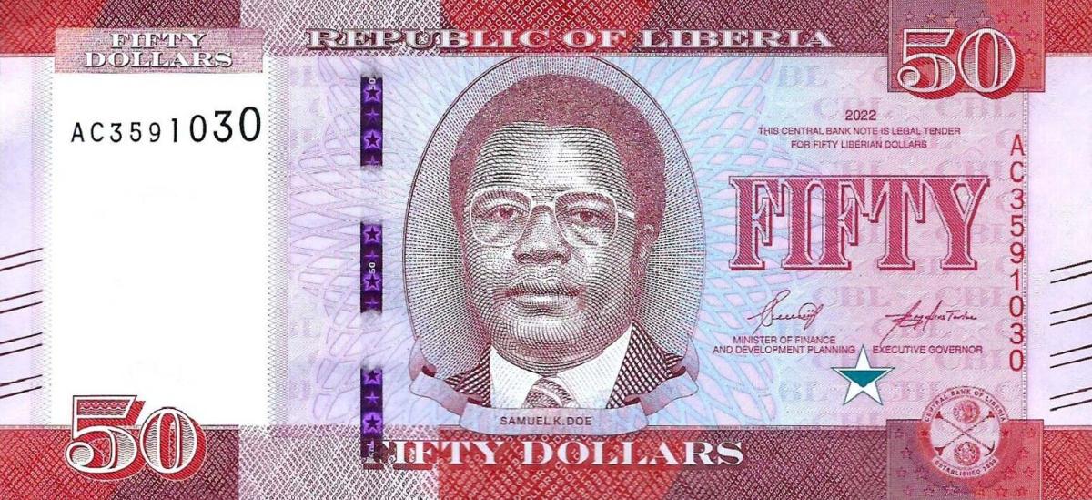 Front of Liberia p34c: 50 Dollars from 2022