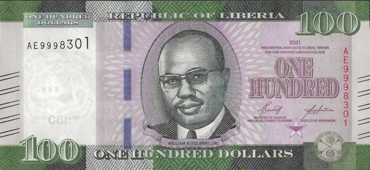 Front of Liberia p37: 100 Dollars from 2021