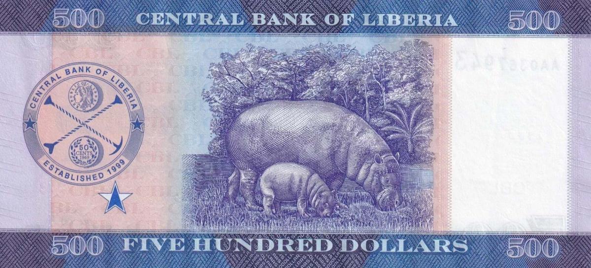 Back of Liberia p38: 500 Dollars from 2022